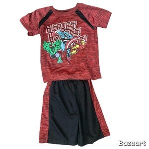 Sz 5/6 Boys Marvel Avengers Super Hero Shorts And Top Set